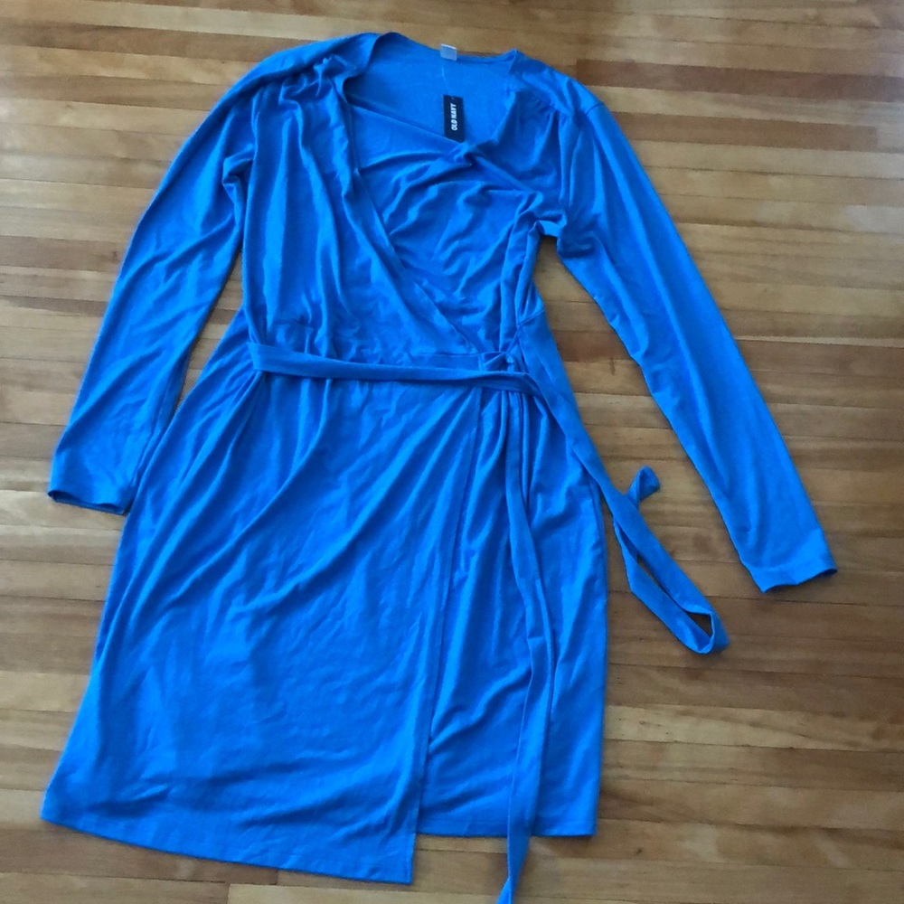 NWT L Old Navy  blue wrap front dress w/ tie belt